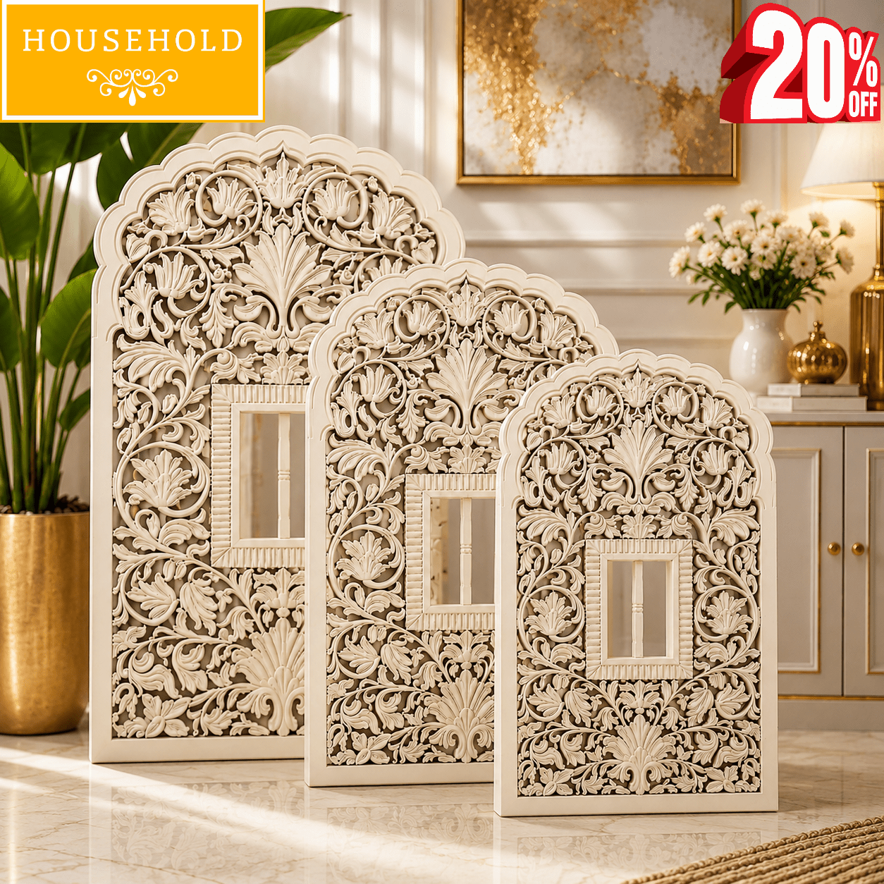 Florence Bloom Wall Panel Set of 3 – Hand-Carved Floral Decorative Wall Panels