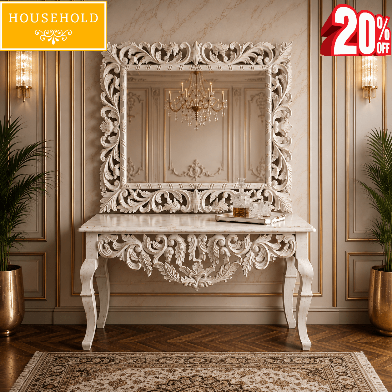 Versailles Bloom Hand-Carved Console with Mirror - Household Item