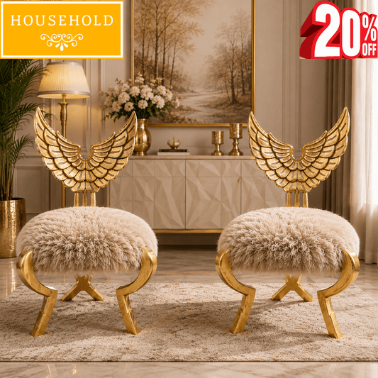 Golden Angel Wing Carved Accent Chairs – Set of 2 - Household Item