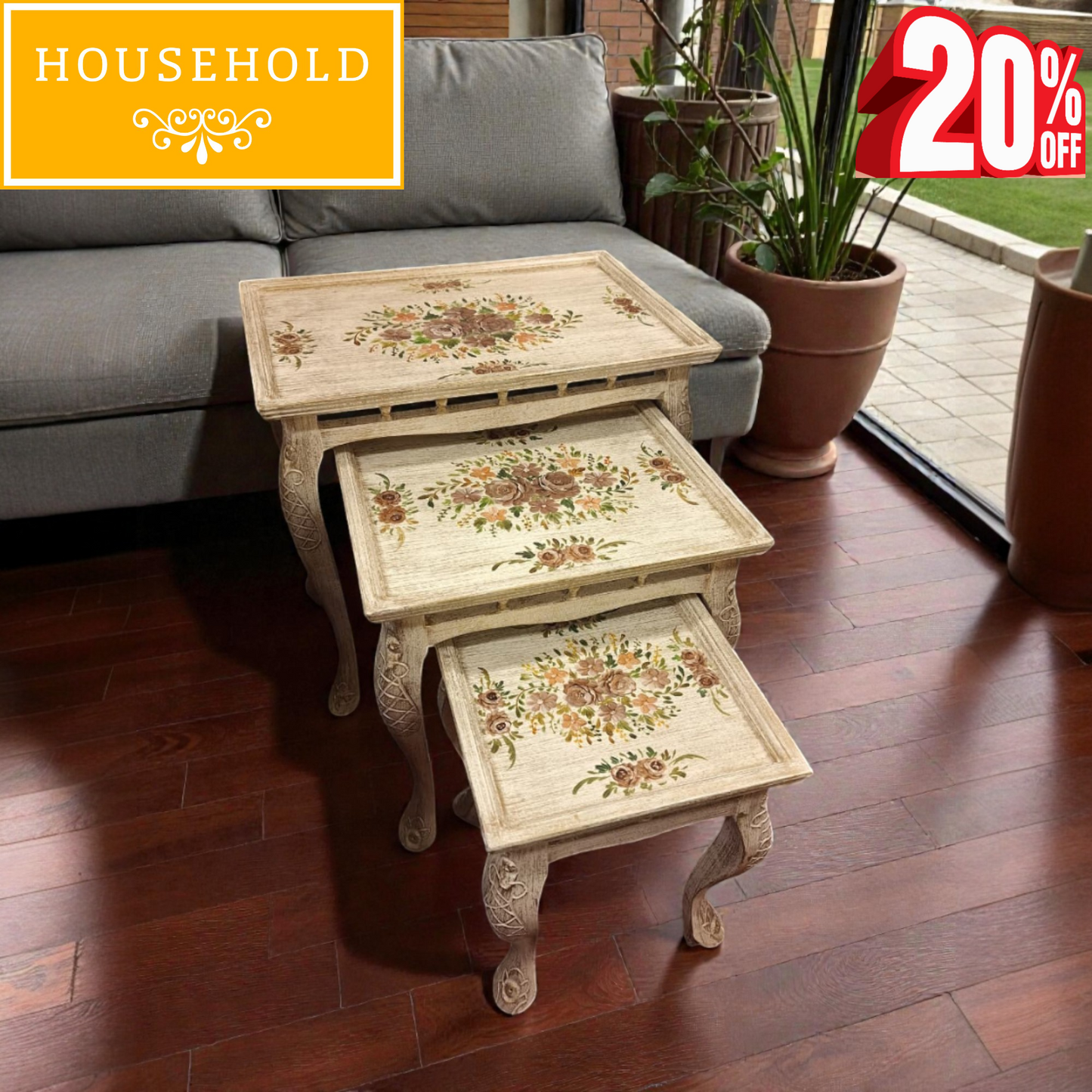 Handcrafted Floral Nesting Table Set