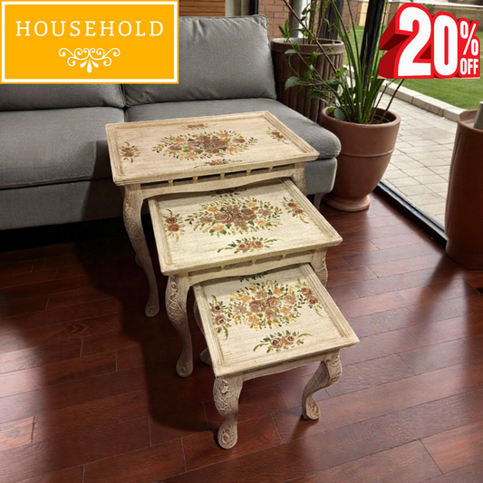Handcrafted Floral Nesting Table Set