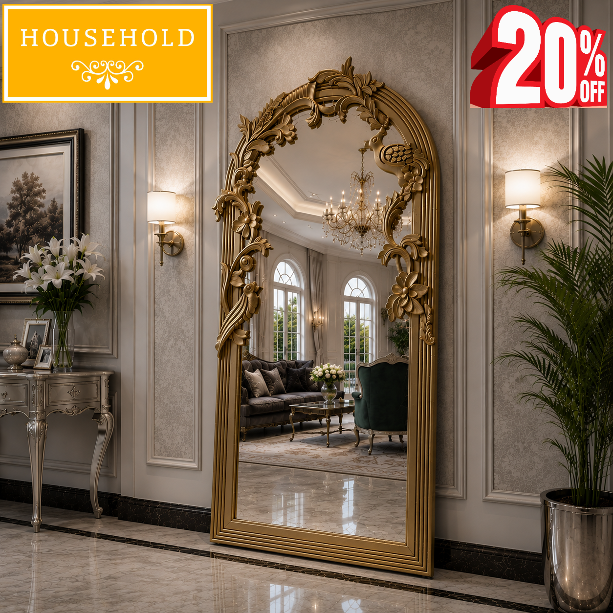 The Emperor's Mirror – Hand-Carved Luxury Gold Full-Length Mirror (6ft x 3ft)