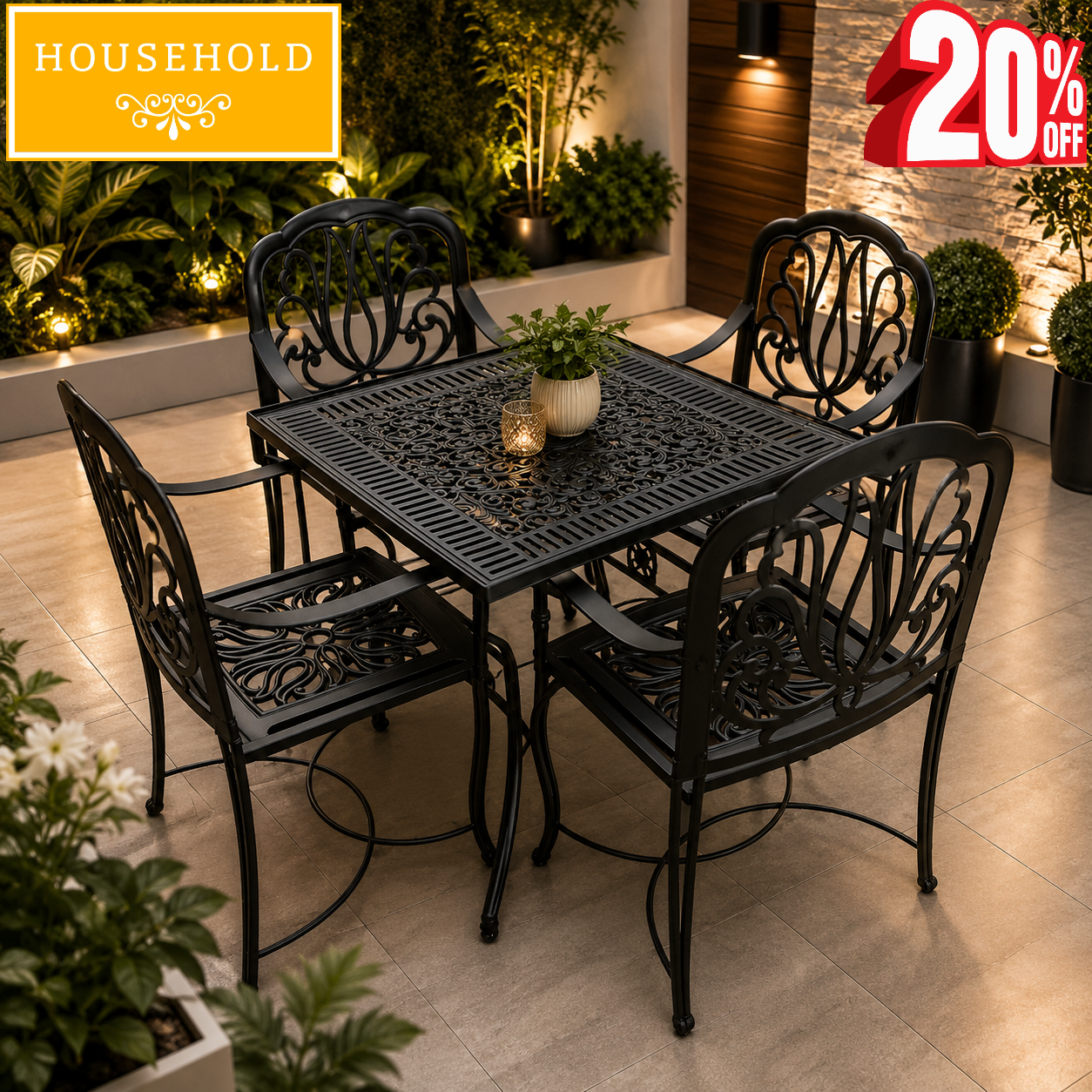 Royal Cast Patio Dining Set – 4 Seater Outdoor Luxury Collection - Household Item