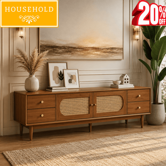 Nordic Cane TV Unit | 5.5 Feet Wooden Media Console - Household Item