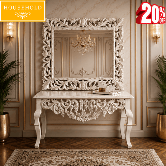 Versailles Bloom Hand-Carved Console with Mirror - Household Item