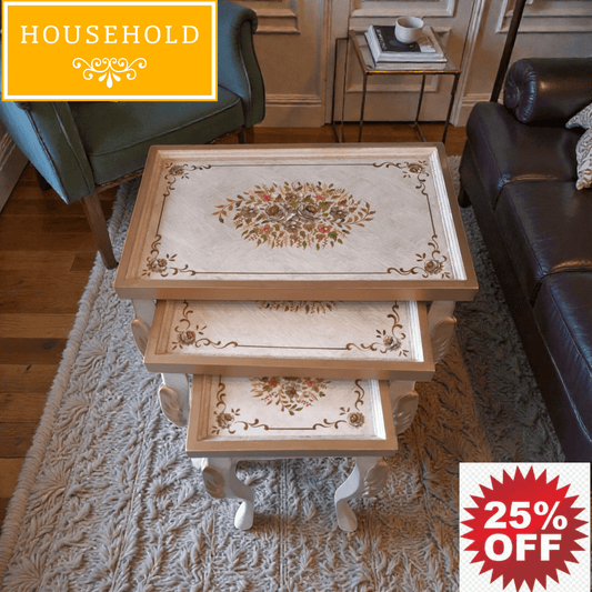 Vintage Floral Nesting Tables – Handcrafted Decorative Set - Household Item